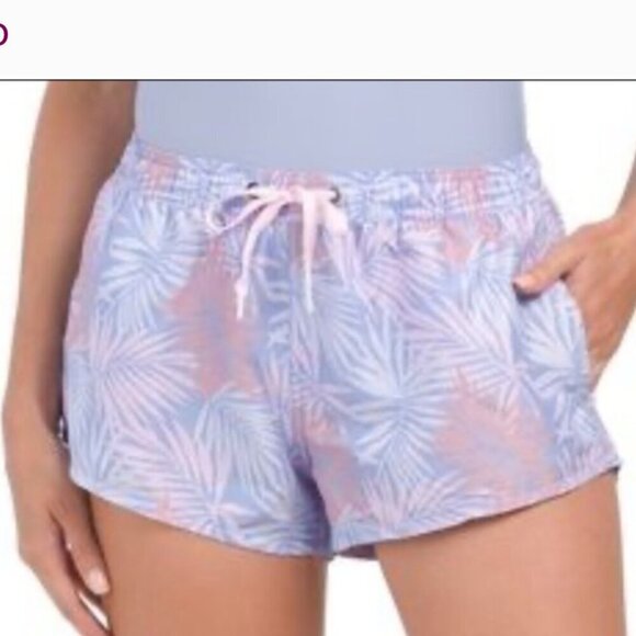 Wilo Woman's Purple Palm Summer Beach Vacation Coachella Swim Shorts Sz Lr - Picture 1 of 7